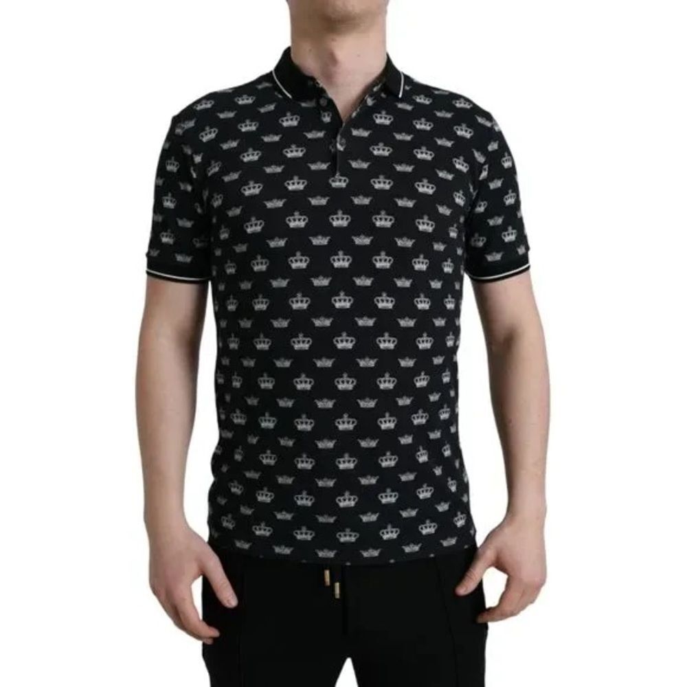 Dolce & Gabbana Black and White Crown Polo Shirt Size 52
